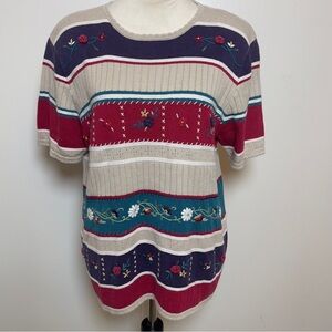 Vintage 90’s Alfred Dunner Floral Embroidered Knit Top Women’s Medium